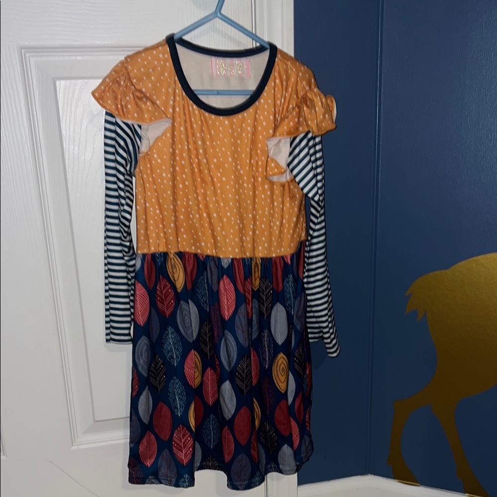 Colorful Kids Dress with Leaf Pattern